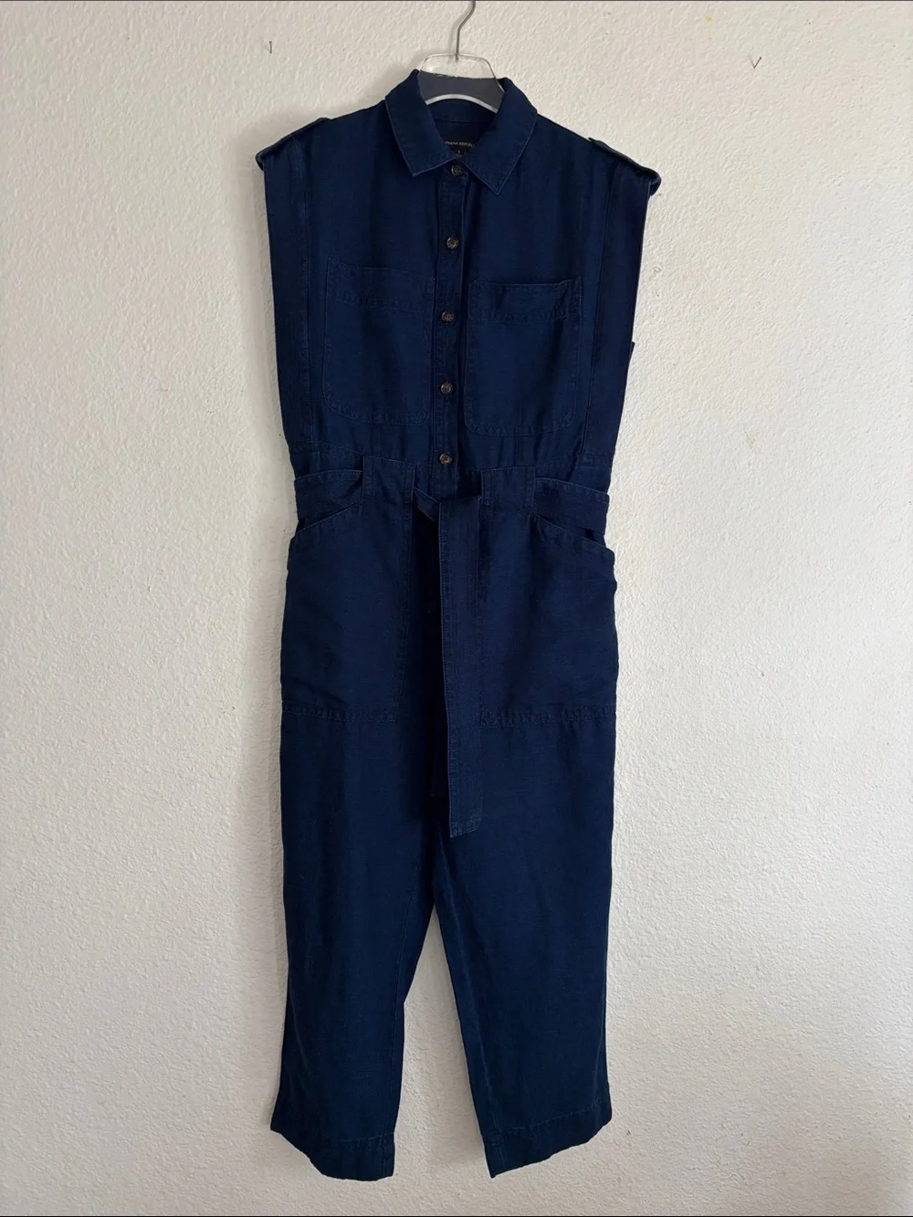Banana Republic Sleeveless Utility Jumpsuit Linen Cotton Indigo Blue - Picture 10 of 12